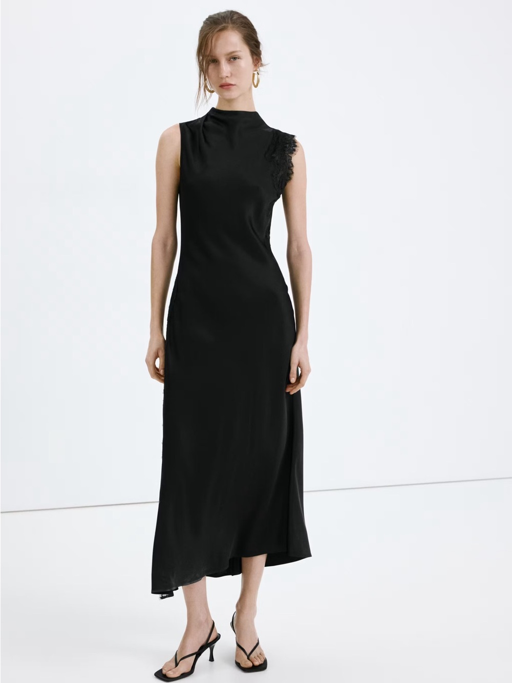 NWT (size M) Mango SATIN DRESS WITH LACE DETAILS